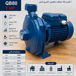 پمپ آب بشقابی ۱ اسب جیوتو مدل QB80