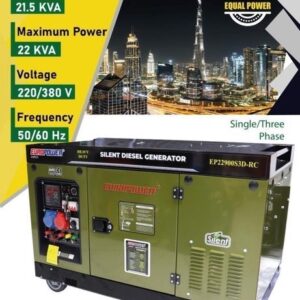 موتور برق دیزلی ۲۲ کیلووات ۲ سیلندر تکفاز سه فاز سوپر سایلنت یورو پاور مدل EP22900S3D-RC